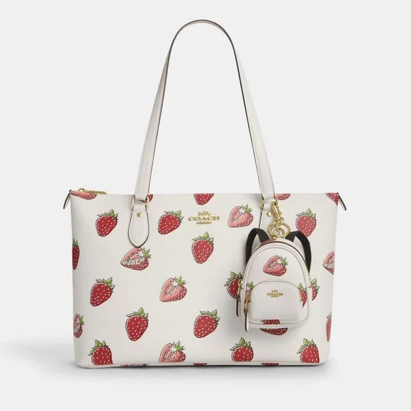 New Coach Mini Court Backpack Bag Charm with Strawberry Print CAO93 - Picture 4 of 5